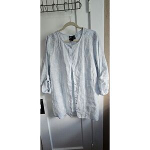 TAHARI 100% LINEN US 1X WOMEN floral print‎ roll tab button down shirt